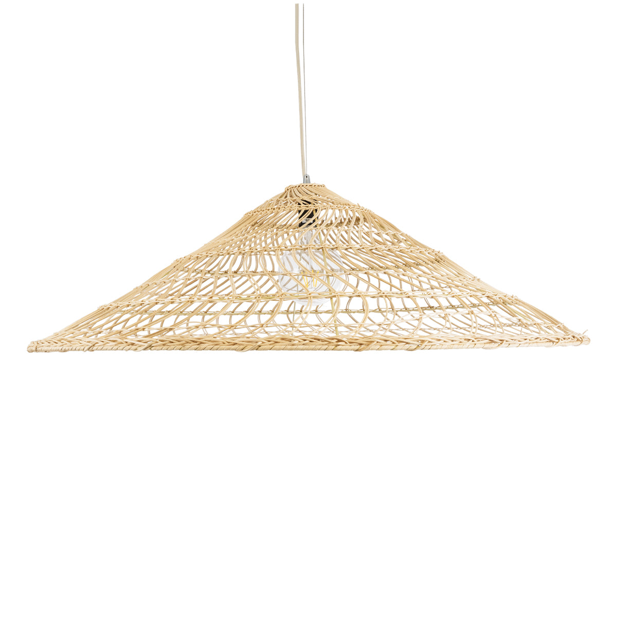 GloboStar® KAIA 02348 Boho Κρεμαστό Φωτιστικό Οροφής Μονόφωτο 1 x E27 AC220-240V IP20 - Φ100 x Υ30cm - Μπεζ Ξύλινο Μπαμπού Πλέγμα Καμπάνα - 5 Χρόνια Εγγύηση - ledmania.gr