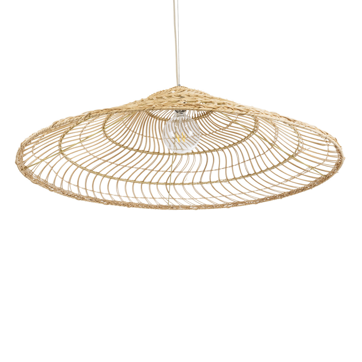 GloboStar® KAIA 02348 Boho Κρεμαστό Φωτιστικό Οροφής Μονόφωτο 1 x E27 AC220-240V IP20 - Φ100 x Υ30cm - Μπεζ Ξύλινο Μπαμπού Πλέγμα Καμπάνα - 5 Χρόνια Εγγύηση - ledmania.gr