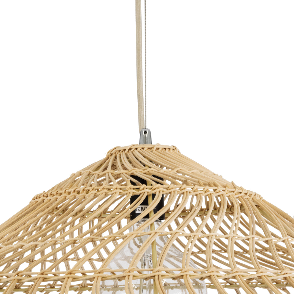 GloboStar® KAIA 02348 Boho Κρεμαστό Φωτιστικό Οροφής Μονόφωτο 1 x E27 AC220-240V IP20 - Φ100 x Υ30cm - Μπεζ Ξύλινο Μπαμπού Πλέγμα Καμπάνα - 5 Χρόνια Εγγύηση - ledmania.gr