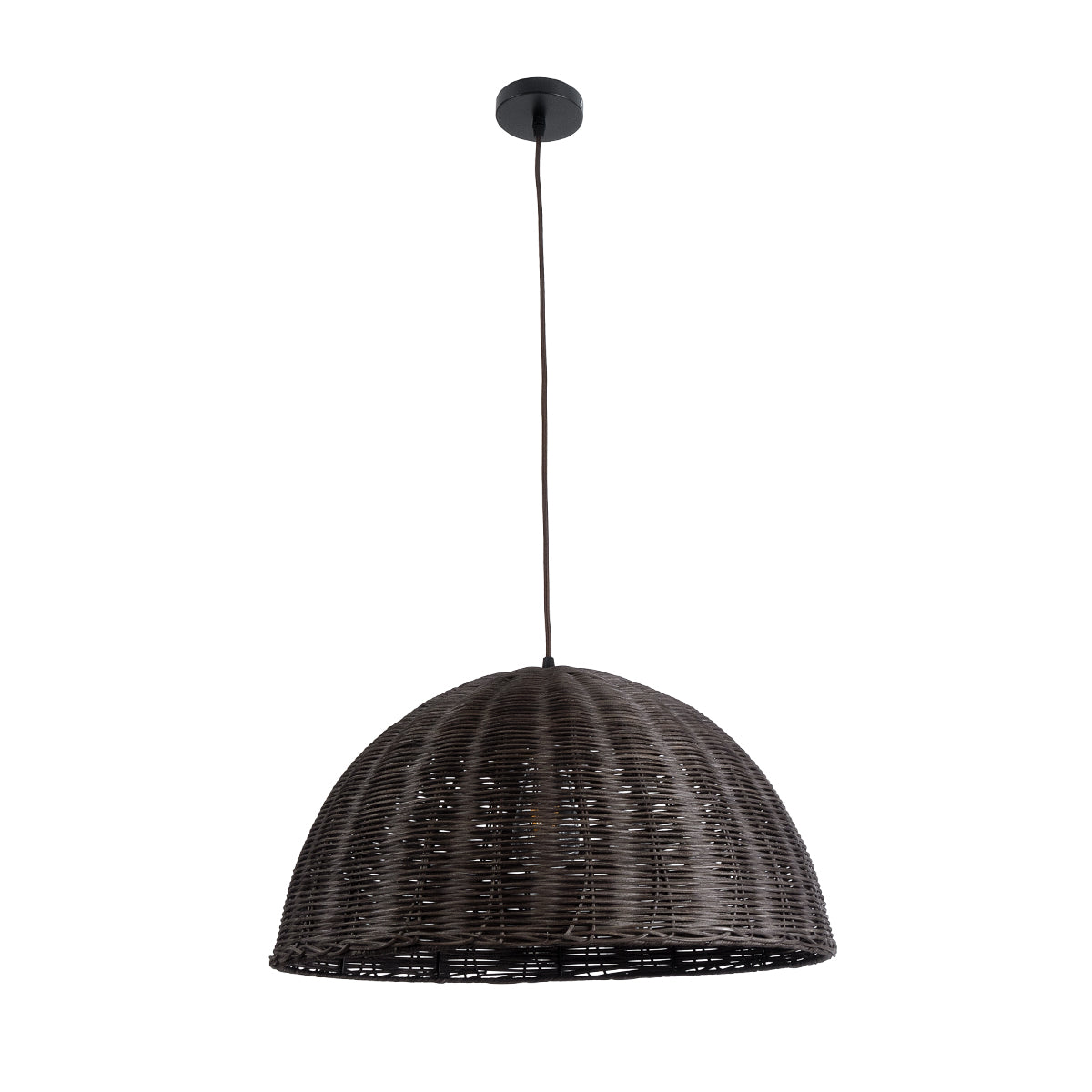 GloboStar® MONTANA 02381 Boho Κρεμαστό Φωτιστικό Οροφής Μονόφωτο 1 x E27 AC220-240V IP20 - Φ50 x Υ25cm - Σκούρο Καφέ Μπαμπού Πλέγμα Καμπάνα - 5 Χρόνια Εγγύηση - ledmania.gr
