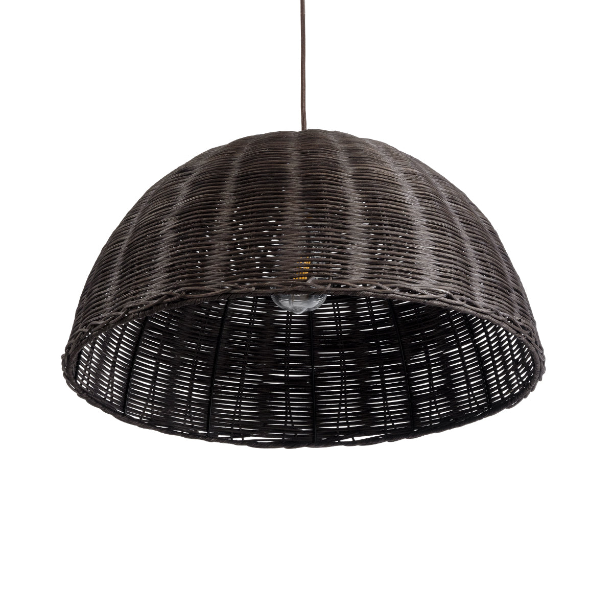 GloboStar® MONTANA 02381 Boho Κρεμαστό Φωτιστικό Οροφής Μονόφωτο 1 x E27 AC220-240V IP20 - Φ50 x Υ25cm - Σκούρο Καφέ Μπαμπού Πλέγμα Καμπάνα - 5 Χρόνια Εγγύηση - ledmania.gr