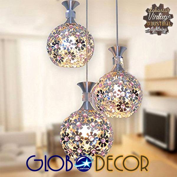 GloboStar® ILLUME 01249 Μοντέρνο Κρεμαστό Φωτιστικό Οροφής Τρίφωτο Ασημί Μεταλλικό με Κρύσταλλα Μ64 x Π18 x Υ24cm - ledmania.gr