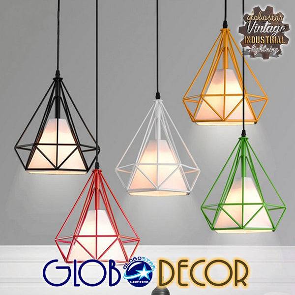 GloboStar® KAIRI 01621 Μοντέρνο Industrial Κρεμαστό Φωτιστικό Οροφής Μονόφωτο Πορτοκαλί με Άσπρο Ύφασμα Μεταλλικό Πλέγμα Φ38 x Υ39cm - ledmania.gr