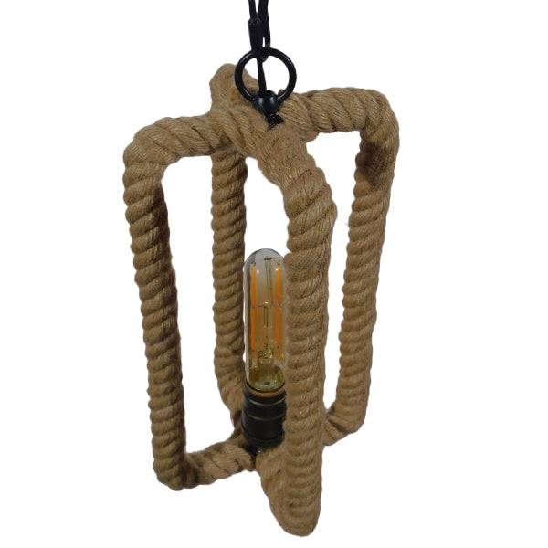 GloboStar® ELDORA 10001014 Vintage Industrial Κρεμαστό Φωτιστικό Οροφής Μονόφωτο Μαύρο Μεταλλικό με Μπεζ Σχοινί Φ13 x Y30cm - ledmania.gr
