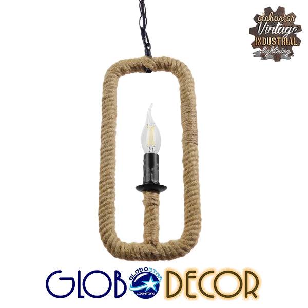 GloboStar® LINDELL 10001110 Vintage Industrial Κρεμαστό Φωτιστικό Οροφής Μονόφωτο Μαύρο Μεταλλικό με Μπεζ Σχοινί Φ18 x Y33cm - ledmania.gr