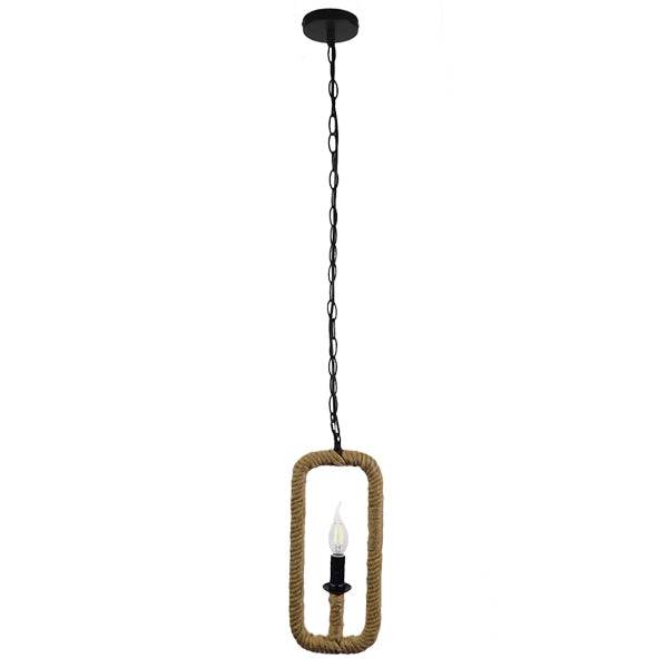 GloboStar® LINDELL 10001110 Vintage Industrial Κρεμαστό Φωτιστικό Οροφής Μονόφωτο Μαύρο Μεταλλικό με Μπεζ Σχοινί Φ18 x Y33cm - ledmania.gr