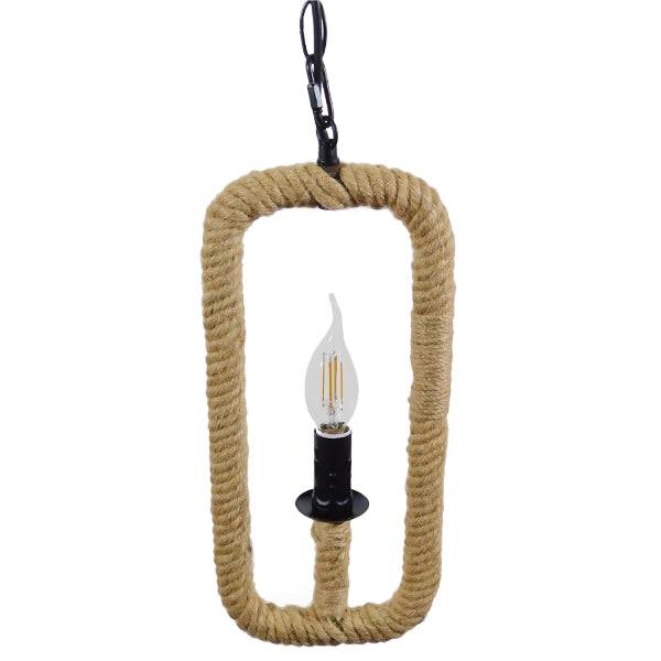 GloboStar® LINDELL 10001110 Vintage Industrial Κρεμαστό Φωτιστικό Οροφής Μονόφωτο Μαύρο Μεταλλικό με Μπεζ Σχοινί Φ18 x Y33cm - ledmania.gr