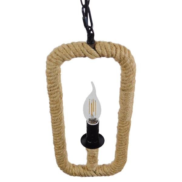GloboStar® LINDELL 10001110 Vintage Industrial Κρεμαστό Φωτιστικό Οροφής Μονόφωτο Μαύρο Μεταλλικό με Μπεζ Σχοινί Φ18 x Y33cm - ledmania.gr