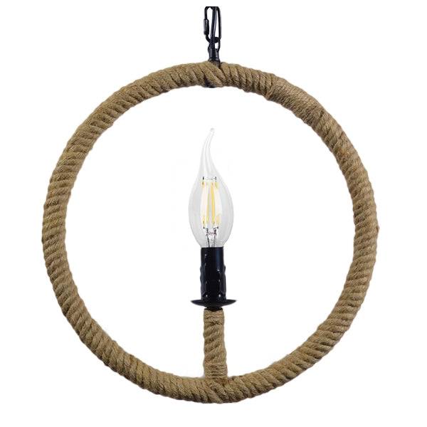 GloboStar® HUNTER 10001111 Vintage Industrial Κρεμαστό Φωτιστικό Οροφής Μονόφωτο Μαύρο Μεταλλικό με Μπεζ Σχοινί Φ33 x Y33cm - ledmania.gr
