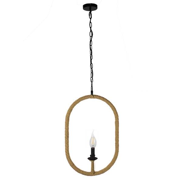GloboStar® MIERES 10001142 Vintage Κρεμαστό Φωτιστικό Οροφής Μονόφωτο Μαύρο Μεταλλικό με Μπεζ Σχοινί Μ35 x Π10 x Υ53cm - ledmania.gr