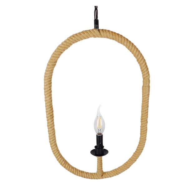 GloboStar® MIERES 10001142 Vintage Κρεμαστό Φωτιστικό Οροφής Μονόφωτο Μαύρο Μεταλλικό με Μπεζ Σχοινί Μ35 x Π10 x Υ53cm - ledmania.gr