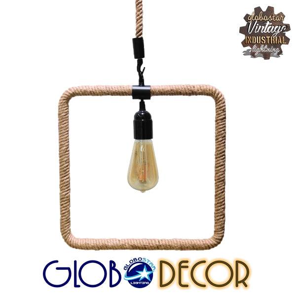 GloboStar® MALVERN 10001240 Vintage Industrial Κρεμαστό Φωτιστικό Οροφής Μονόφωτο Μαύρο Μεταλλικό με Μπεζ Σχοινί Μ33 x Π22 x Υ33cm - ledmania.gr