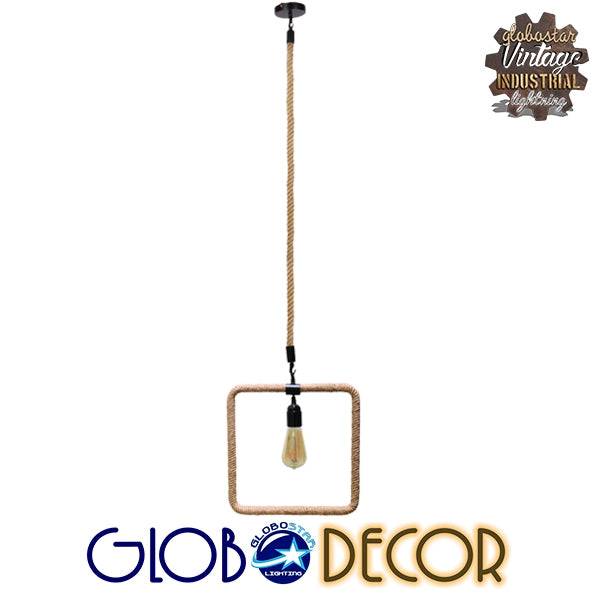 GloboStar® MALVERN 10001240 Vintage Industrial Κρεμαστό Φωτιστικό Οροφής Μονόφωτο Μαύρο Μεταλλικό με Μπεζ Σχοινί Μ33 x Π22 x Υ33cm - ledmania.gr