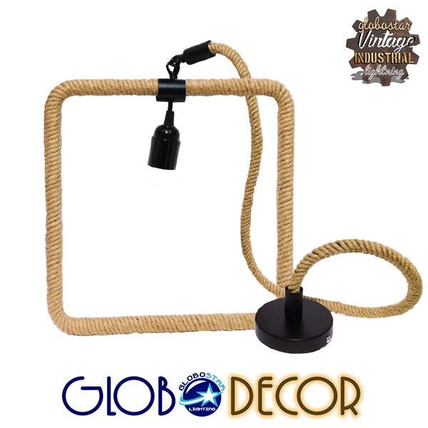 GloboStar® MALVERN 10001240 Vintage Industrial Κρεμαστό Φωτιστικό Οροφής Μονόφωτο Μαύρο Μεταλλικό με Μπεζ Σχοινί Μ33 x Π22 x Υ33cm - ledmania.gr
