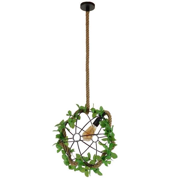 GloboStar® BRADLEY 10001328 Vintage Industrial Κρεμαστό Φωτιστικό Οροφής Μονόφωτο Πλέγμα με Μπεζ Σχοινί Φ33 x Υ33cm - ledmania.gr