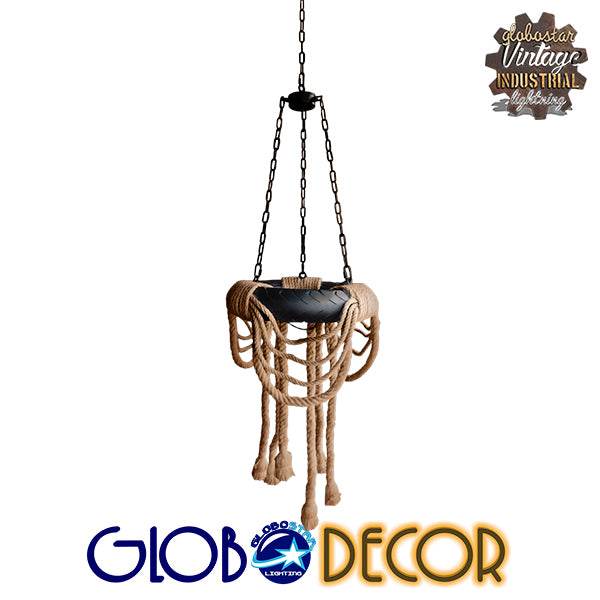 GloboStar® RUNNER 01115 Vintage Industrial Κρεμαστό Φωτιστικό Οροφής Πολύφωτο Μαύρο με Μπεζ Σχοινί Φ45 x Y60cm - ledmania.gr