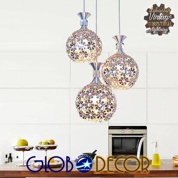 GloboStar® ILLUME 01249 Μοντέρνο Κρεμαστό Φωτιστικό Οροφής Τρίφωτο Ασημί Μεταλλικό με Κρύσταλλα Μ64 x Π18 x Υ24cm - ledmania.gr
