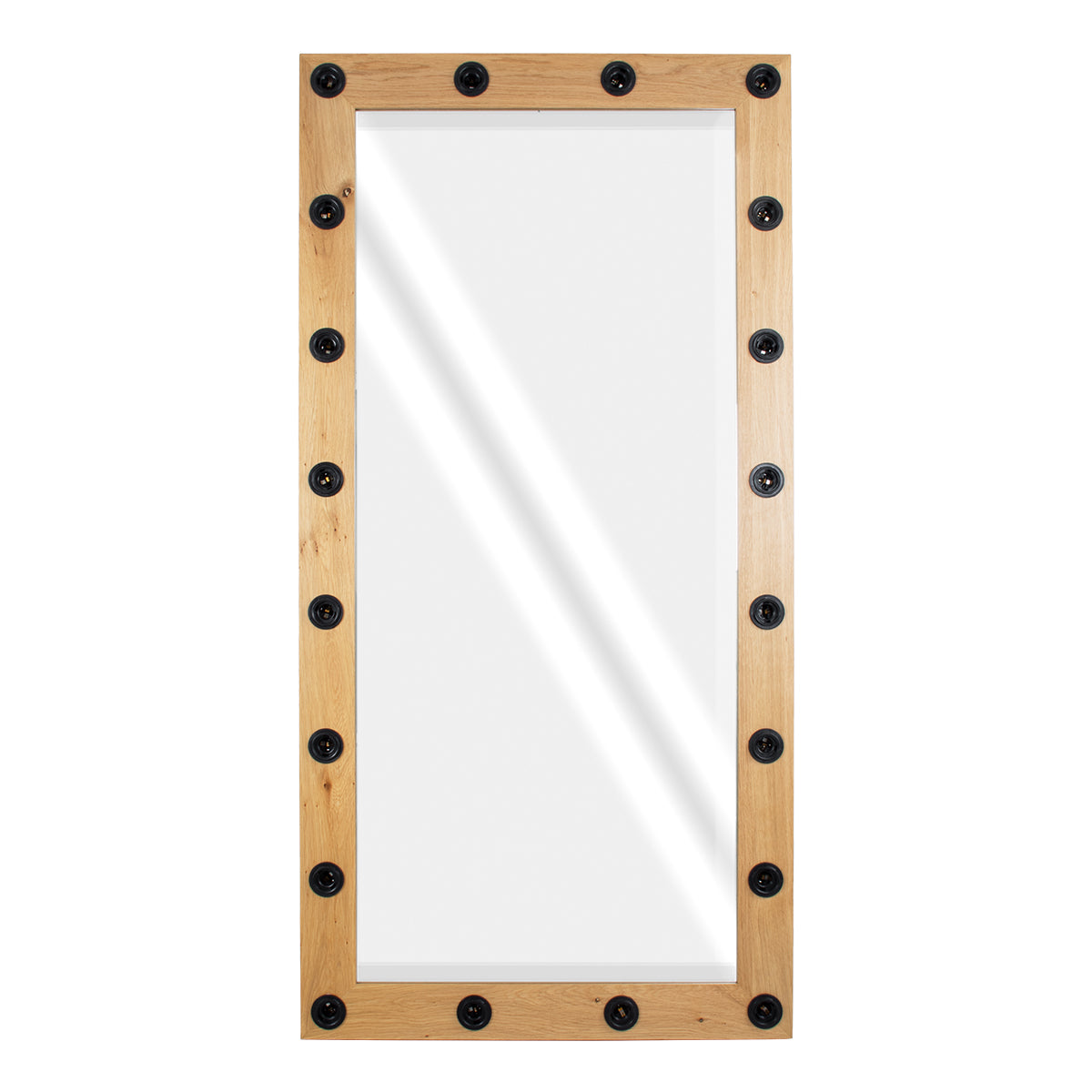 GloboStar® MAKEUP MIRROR-160x80-1 Μοντέρνος Καθρέπτης Μακιγιάζ με Πλαίσιο Φυσικού Ξύλου με Διακόπτη On/Off 20 x E27 AC220-240V - Μ80 x Π7 x Υ160cm - Μπεζ Δρυς - ledmania.gr