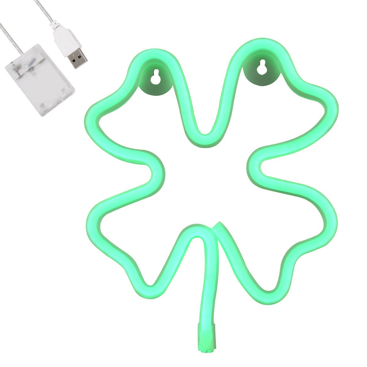 GloboStar® 78572 Φωτιστικό Ταμπέλα Φωτεινή Επιγραφή NEON LED Σήμανσης FOUR LEAF CLOVER 5W με Καλώδιο Τροφοδοσίας USB - Μπαταρίας 3xAAA (Δεν Περιλαμβάνονται) - Πράσινο - ledmania.gr