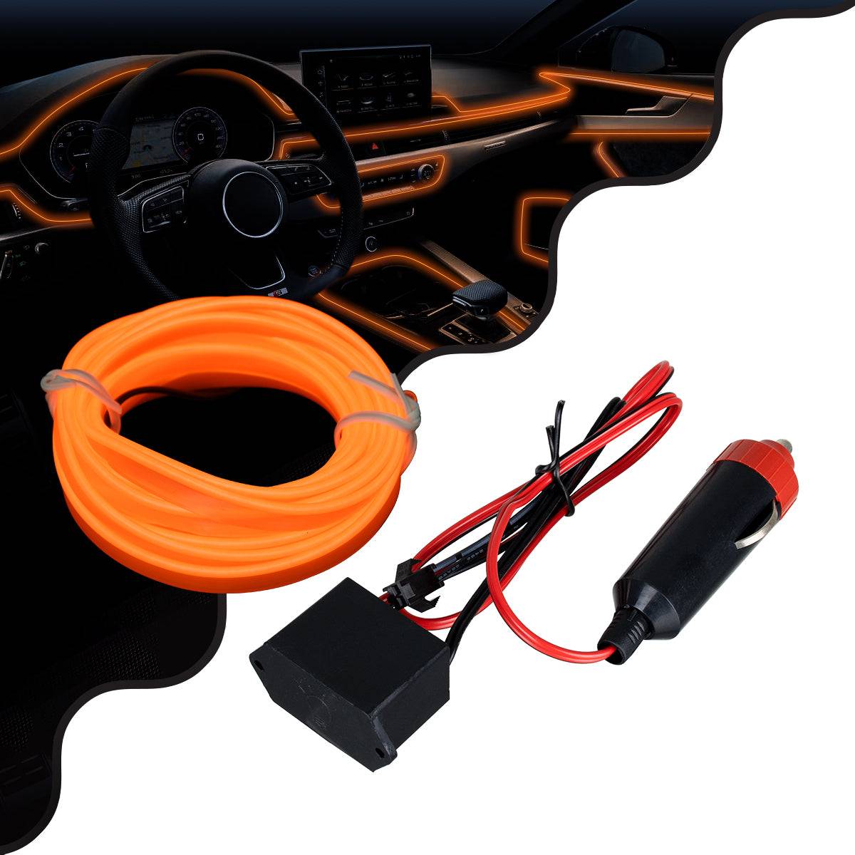 GloboStar® 82201 TUBE 360° Degree Διακοσμητική EL-Wire Neon Αυτοκινήτου Κορδόνι ΣΕΤ 3m 1W/3m 30lm/m 360° DC 12V με Βύσμα Αναπτήρα Αυτοκινήτου Αδιάβροχη IP68 Πορτοκαλί - ledmania.gr