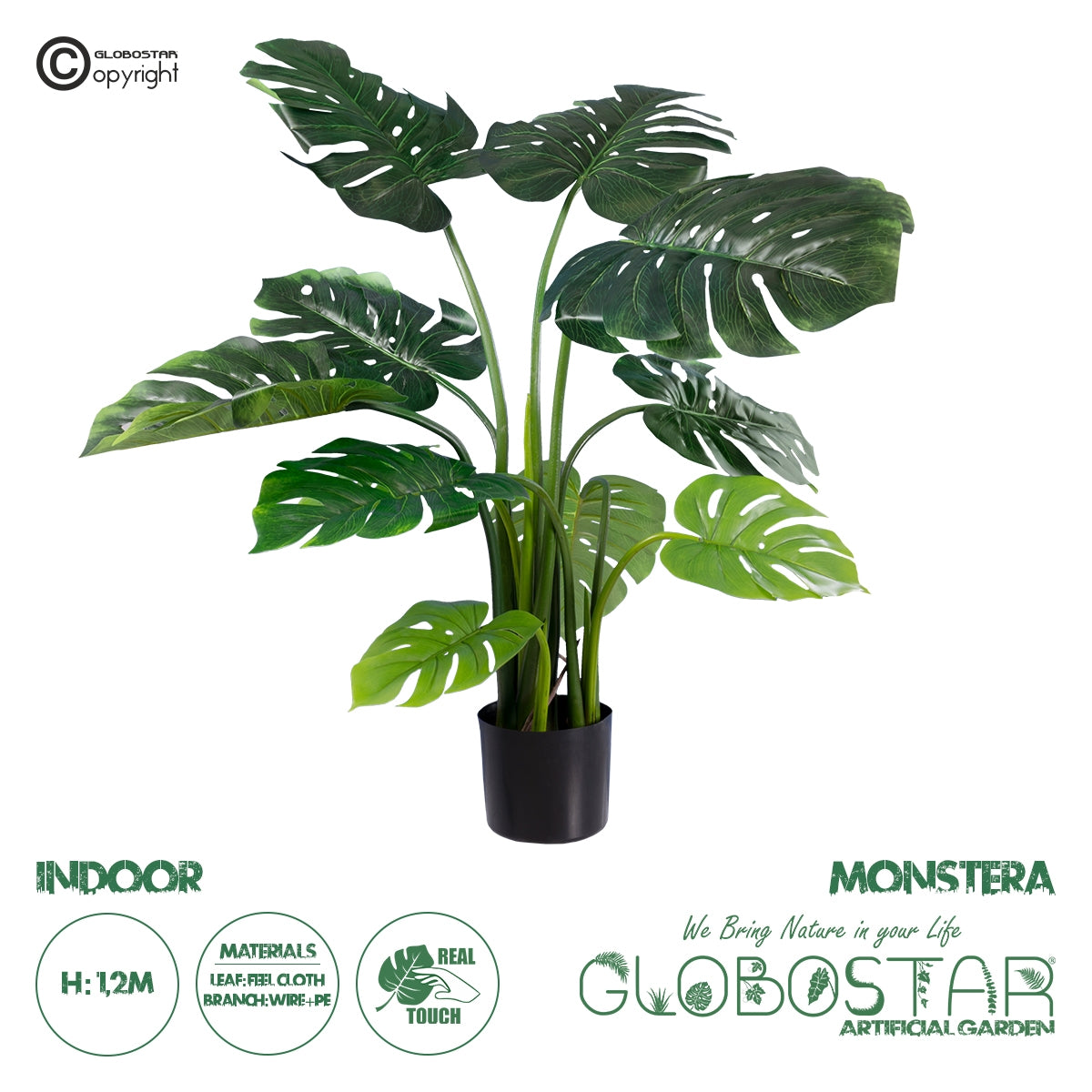 GloboStar® Artificial Garden MONSTERA 20002 Τεχνητό Διακοσμητικό Φυτό Μονστέρα Υ120cm - ledmania.gr