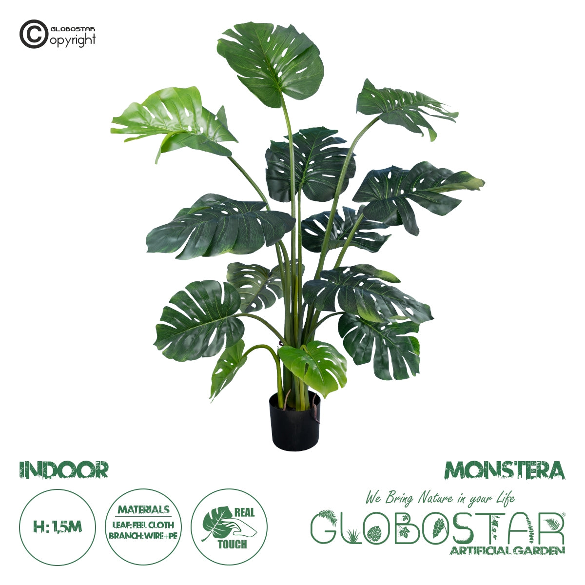 GloboStar® Artificial Garden MONSTERA 20003 Τεχνητό Διακοσμητικό Φυτό Μονστέρα Υ150cm - ledmania.gr