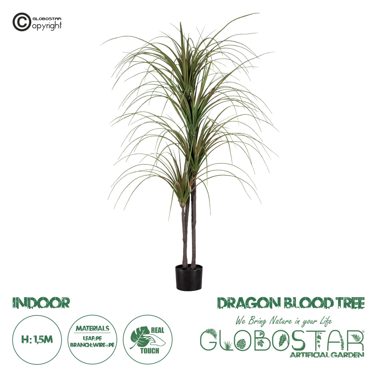 GloboStar® Artificial Garden DRAGON BLOOD TREE 20015 Τεχνητό Διακοσμητικό Φυτό Δράκαινα Υ150cm - ledmania.gr