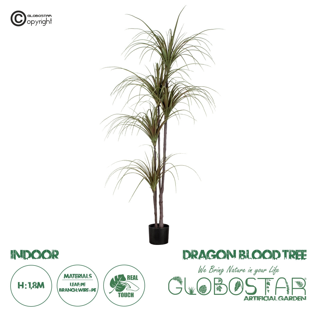 GloboStar® Artificial Garden DRAGON BLOOD TREE 20016 Τεχνητό Διακοσμητικό Φυτό Δράκαινα Υ180cm - ledmania.gr