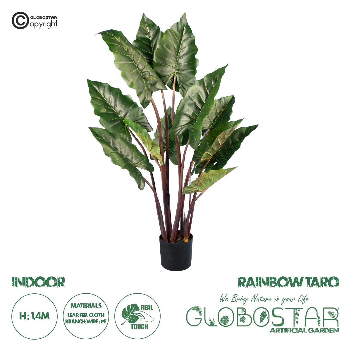 GloboStar® Artificial Garden RAINBOW TARO 20055 Τεχνητό Διακοσμητικό Φυτό Κολοκασία Υ140cm - ledmania.gr