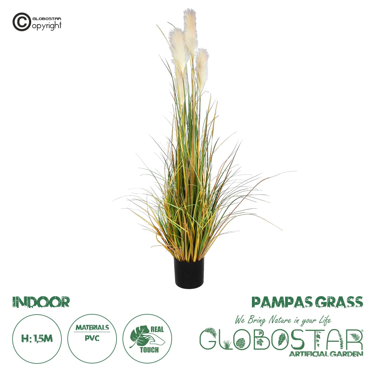 GloboStar® Artificial Garden PAMPAS GRASS 20108 Τεχνητό Διακοσμητικό Φυτό Γρασίδι της Πάμπας Υ150cm - ledmania.gr