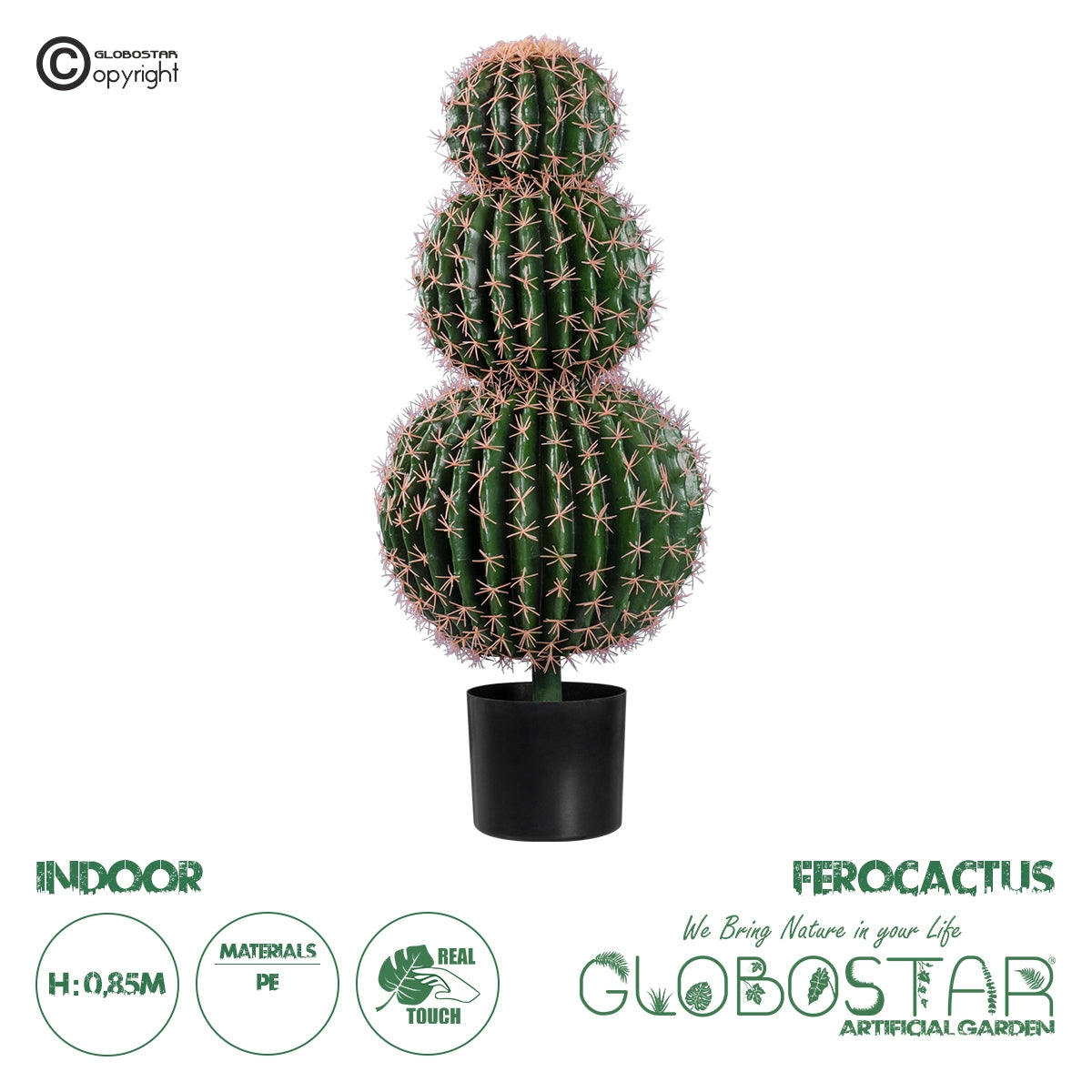 GloboStar® Artificial Garden FEROCACTUS 20137 Τεχνητό Διακοσμητικό Φυτό Φερόκακτος Υ85cm - ledmania.gr