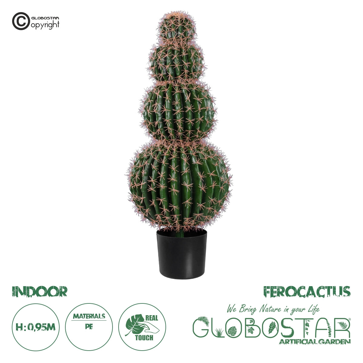 GloboStar® Artificial Garden FEROCACTUS 20138 Τεχνητό Διακοσμητικό Φυτό Φερόκακτος Υ95cm - ledmania.gr