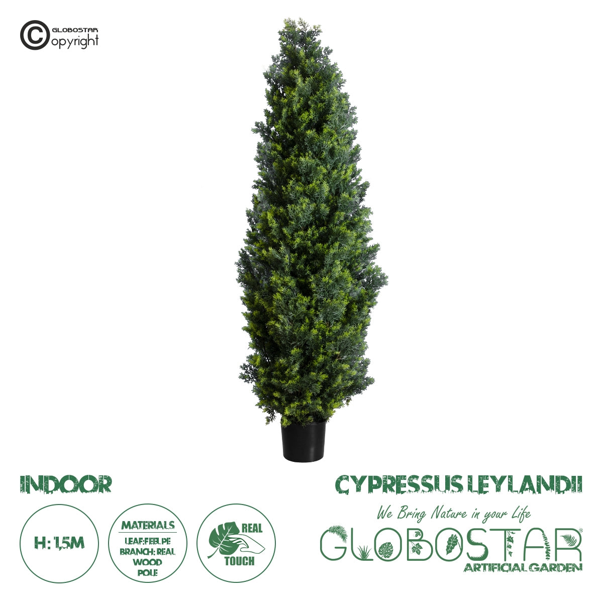 GloboStar® Artificial Garden CYPRESSUS LEYLANDII 20155 Τεχνητό Διακοσμητικό Φυτό Κυπαρίσσι Λέιλαντ Υ150cm - ledmania.gr