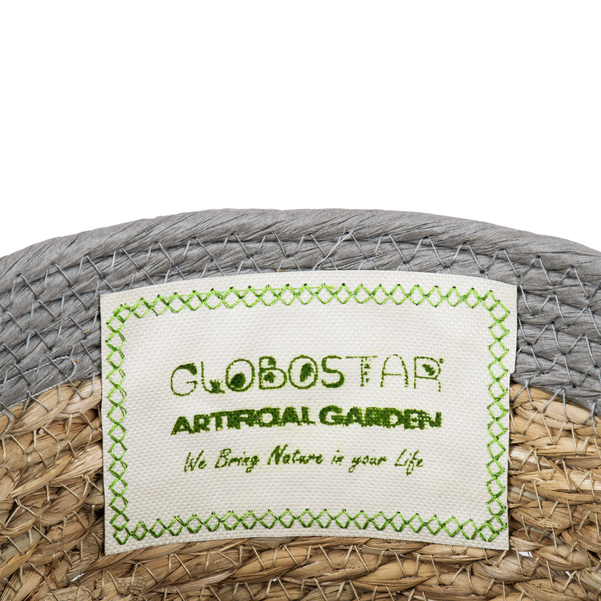 GloboStar® Artificial Garden ANTIPAROS 20289 Διακοσμητικό Πλεκτό Καλάθι - Κασπώ Γλάστρα - Flower Pot Μπεζ με Γκρι Φ22cm x Υ15cm - ledmania.gr