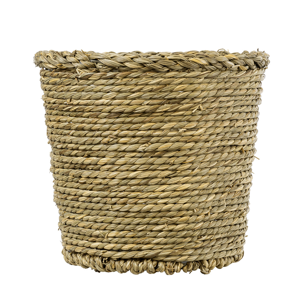 GloboStar® Artificial Garden THASSOS 20293 Διακοσμητικό Πλεκτό Καλάθι - Κασπώ Γλάστρα - Flower Pot Μπεζ με Καφέ Φ20cm x Υ22cm - ledmania.gr