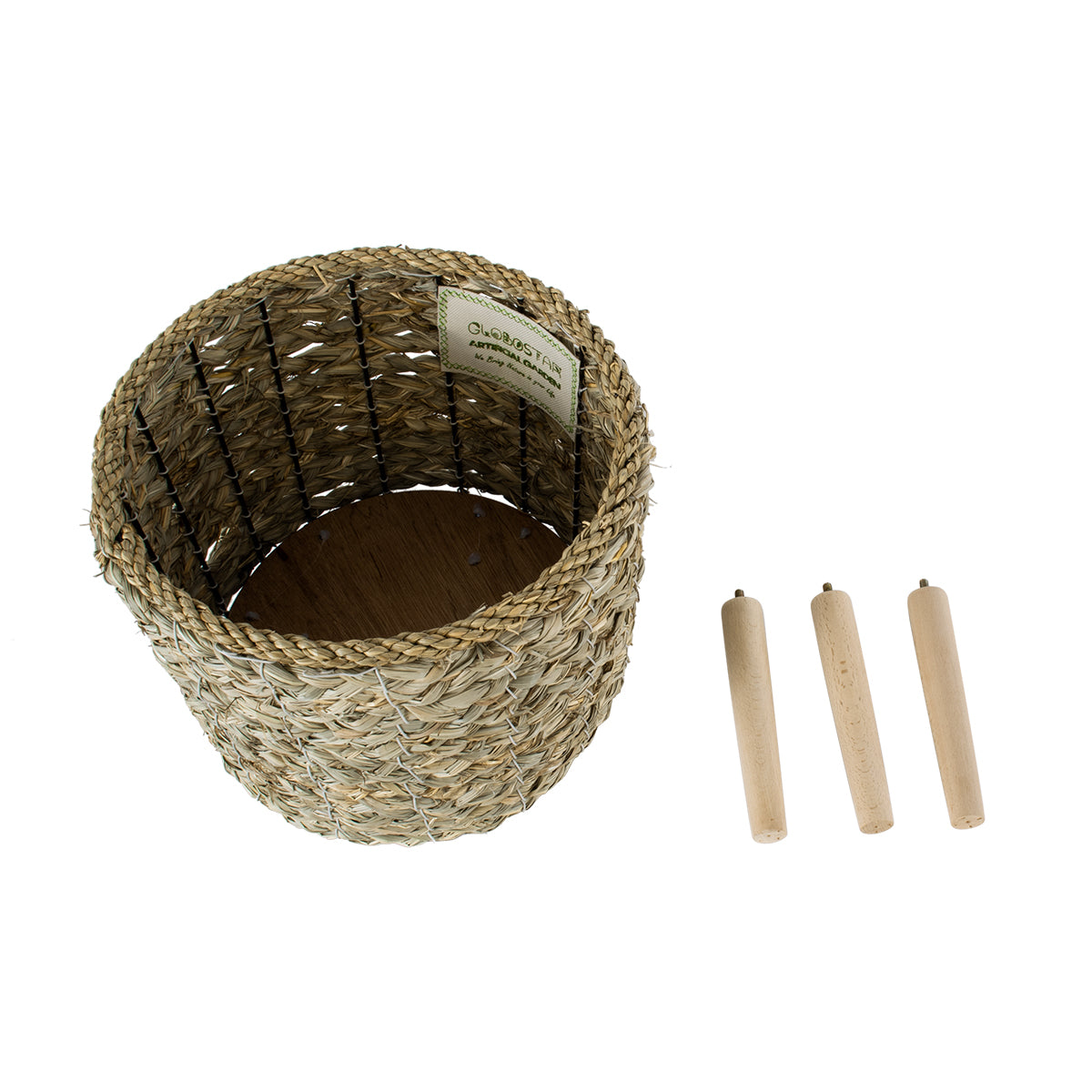 GloboStar® Artificial Garden SKOPELOS 20296 Διακοσμητικό Πλεκτό Καλάθι - Κασπώ Γλάστρα - Flower Pot Μπεζ με Καφέ Φ26cm x Υ36cm - ledmania.gr