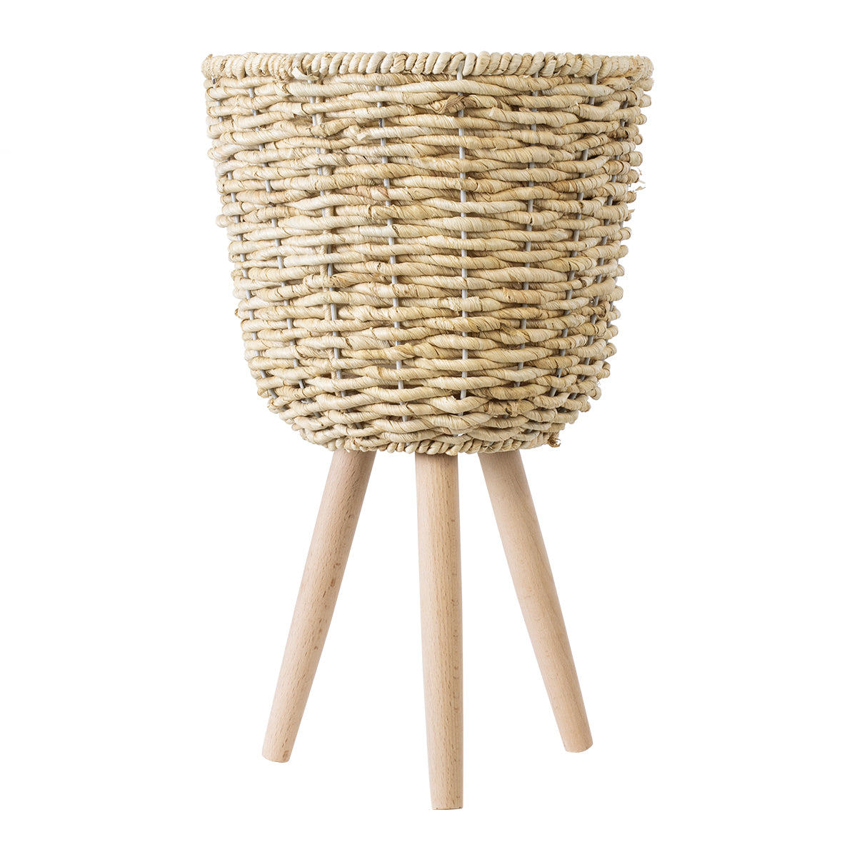 GloboStar® Artificial Garden LIMNOS 20299 Διακοσμητικό Πλεκτό Καλάθι - Κασπώ Γλάστρα - Flower Pot Μπεζ Φ26cm x Υ42cm - ledmania.gr