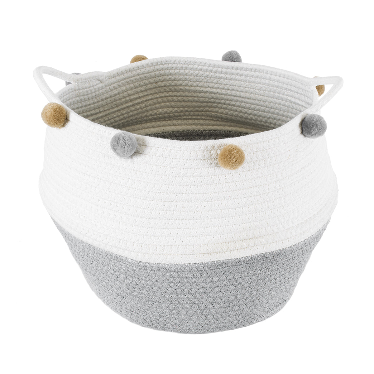 GloboStar® Artificial Garden KYTHNOS 20314 Διακοσμητικό Πλεκτό Καλάθι - Κασπώ Γλάστρα - Flower Pot Γκρι με Λευκό Φ29cm x Υ28cm - ledmania.gr