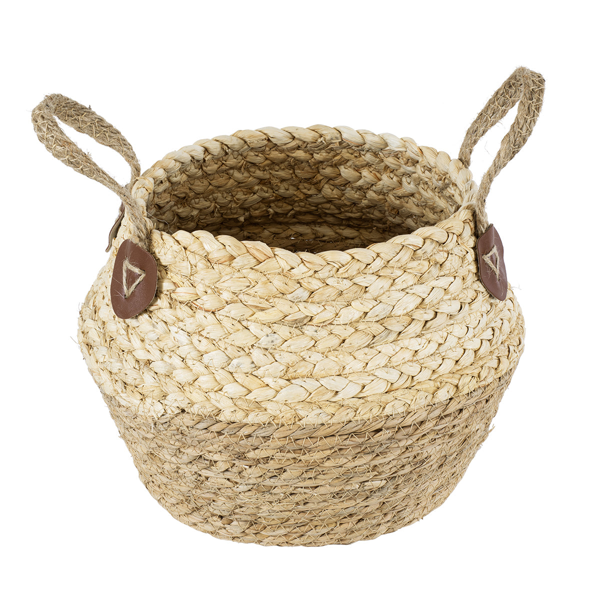 GloboStar® Artificial Garden ANDROS 20315 Διακοσμητικό Πλεκτό Καλάθι - Κασπώ Γλάστρα - Flower Pot Καφέ με Μπεζ Φ18cm x Υ21cm - ledmania.gr