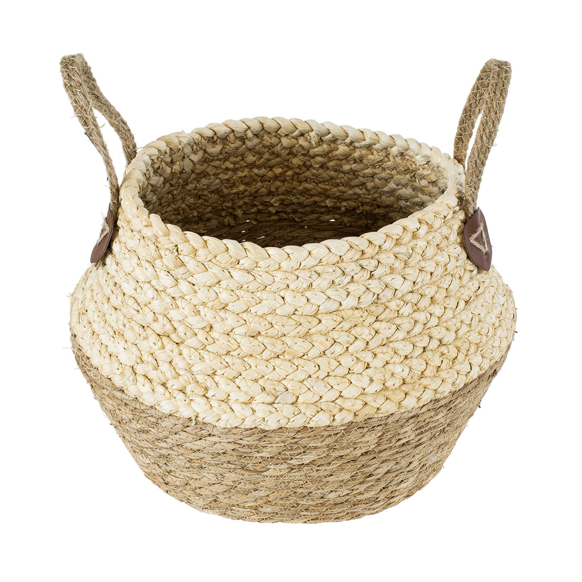 GloboStar® Artificial Garden ANDROS 20316 Διακοσμητικό Πλεκτό Καλάθι - Κασπώ Γλάστρα - Flower Pot Καφέ με Μπεζ Φ22cm x Υ26cm - ledmania.gr