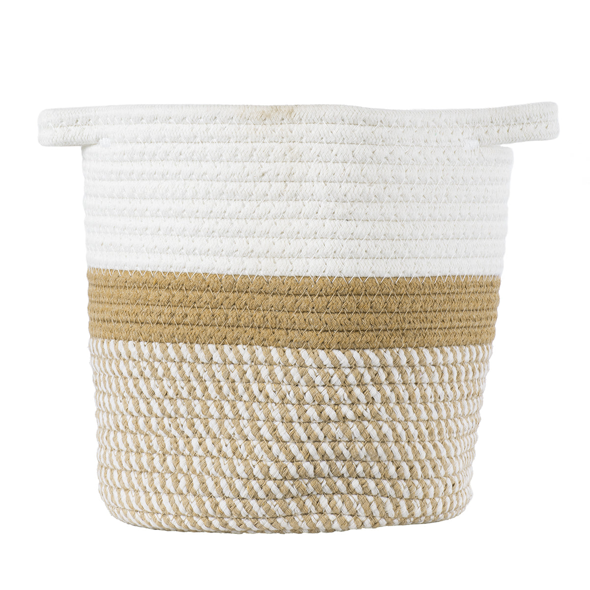 GloboStar® Artificial Garden ITHAKI 20323 Διακοσμητικό Πλεκτό Καλάθι - Κασπώ Γλάστρα - Flower Pot Καφέ με Λευκό Φ20cm x Υ20cm - ledmania.gr