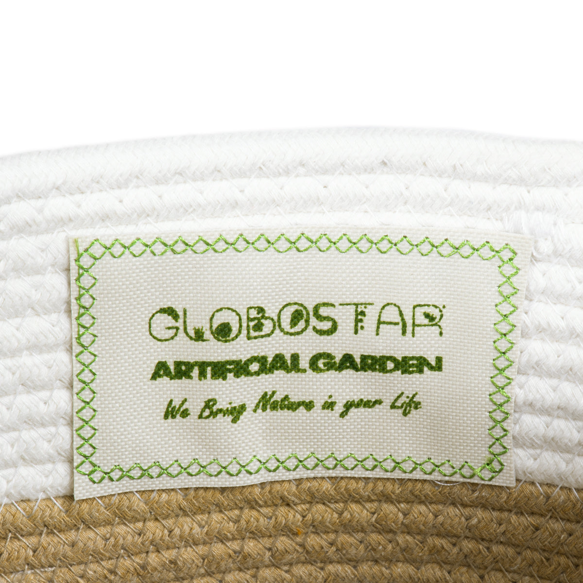 GloboStar® Artificial Garden ITHAKI 20323 Διακοσμητικό Πλεκτό Καλάθι - Κασπώ Γλάστρα - Flower Pot Καφέ με Λευκό Φ20cm x Υ20cm - ledmania.gr