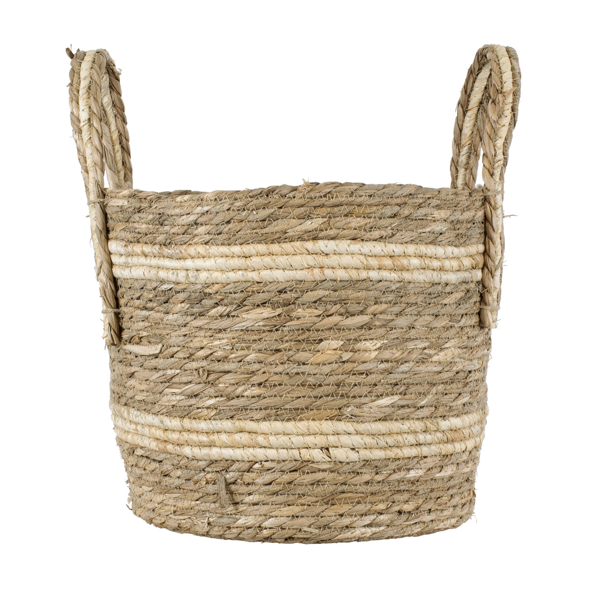 GloboStar® Artificial Garden NAXOS 20333 Διακοσμητικό Πλεκτό Καλάθι - Κασπώ Γλάστρα - Flower Pot Μπεζ με Καφέ Φ30cm x Υ26cm - ledmania.gr