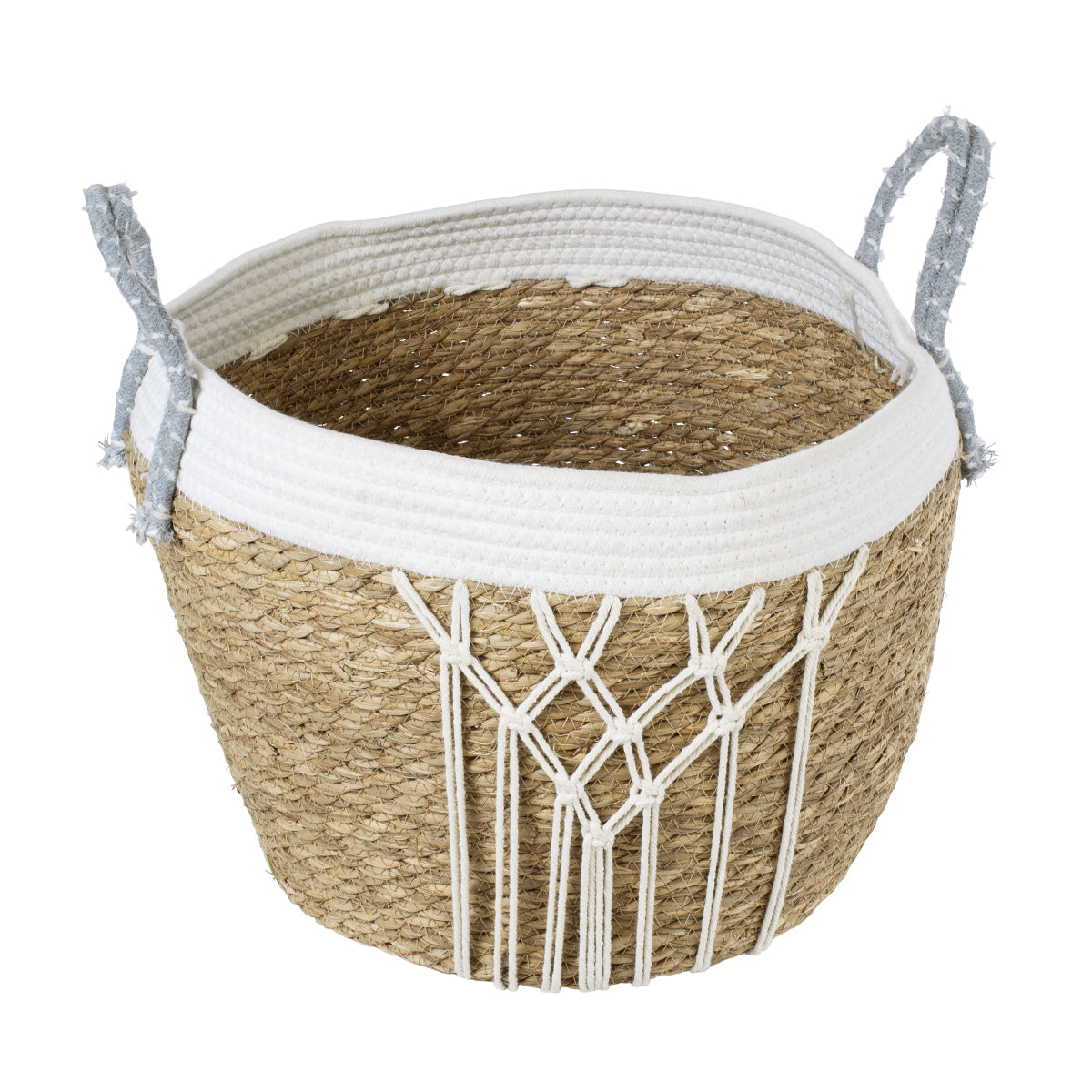 GloboStar® Artificial Garden SARDINIA 20335 ΣΕΤ 3 Διακοσμητικά Πλεκτά Καλάθια - Κασπώ Γλάστρες - Flower Pots Μπεζ με Μακραμέ A:Φ25cm x Υ20cm B:Φ30cm x Υ27cm C:Φ35cm x Υ30cm - ledmania.gr