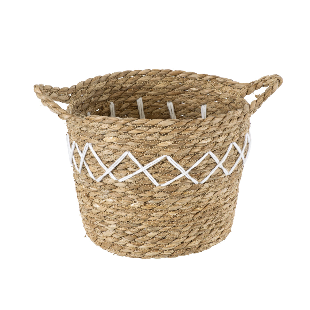 GloboStar® Artificial Garden ZAKYNTHOS 20336 ΣΕΤ 3 Διακοσμητικά Πλεκτά Καλάθια - Κασπώ Γλάστρες - Flower Pots Μπεζ με Μακραμέ A:Φ24cm x Υ20cm B:Φ28cm x Υ24cm C:Φ32cm x Υ28cm - ledmania.gr