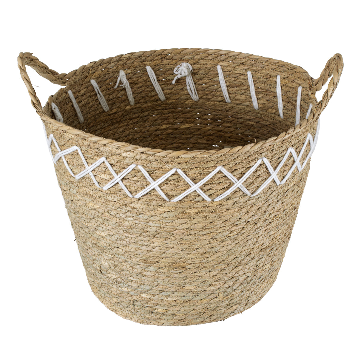 GloboStar® Artificial Garden ZAKYNTHOS 20336 ΣΕΤ 3 Διακοσμητικά Πλεκτά Καλάθια - Κασπώ Γλάστρες - Flower Pots Μπεζ με Μακραμέ A:Φ24cm x Υ20cm B:Φ28cm x Υ24cm C:Φ32cm x Υ28cm - ledmania.gr