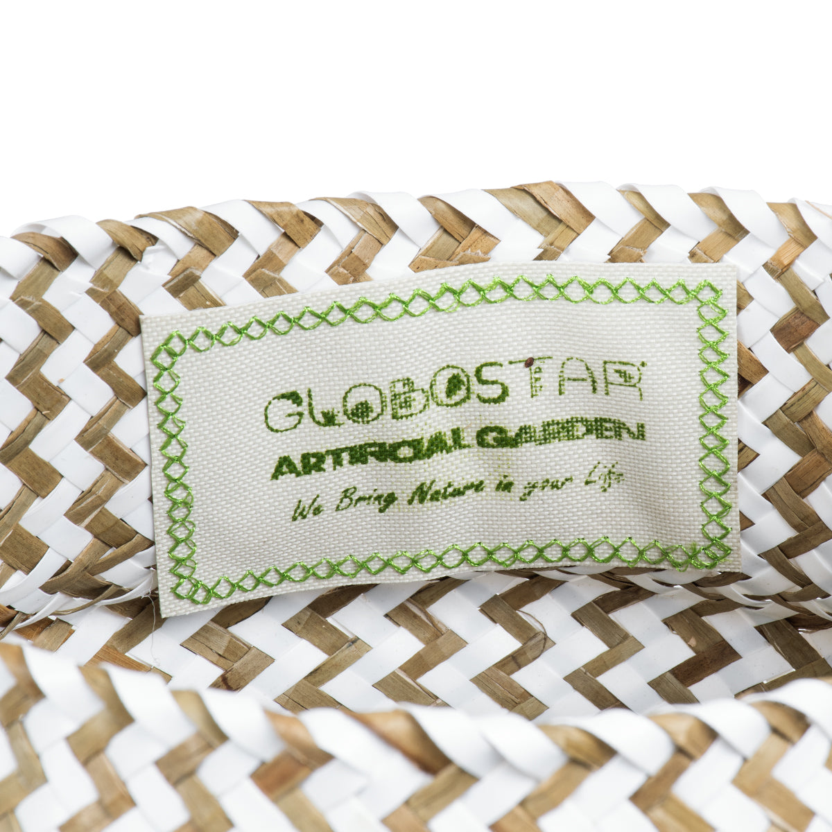 GloboStar® Artificial Garden IOS 20339 Διακοσμητικό Ψάθινο Καλάθι - Κασπώ Γλάστρα - Flower Pot Καφέ με Λευκό Φ18cm x Υ20cm - ledmania.gr
