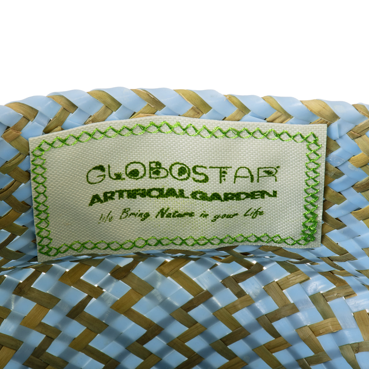 GloboStar® Artificial Garden SKYROS 20340 Διακοσμητικό Ψάθινο Καλάθι - Κασπώ Γλάστρα - Flower Pot Μπλε με Καφέ Φ18cm x Υ20cm - ledmania.gr