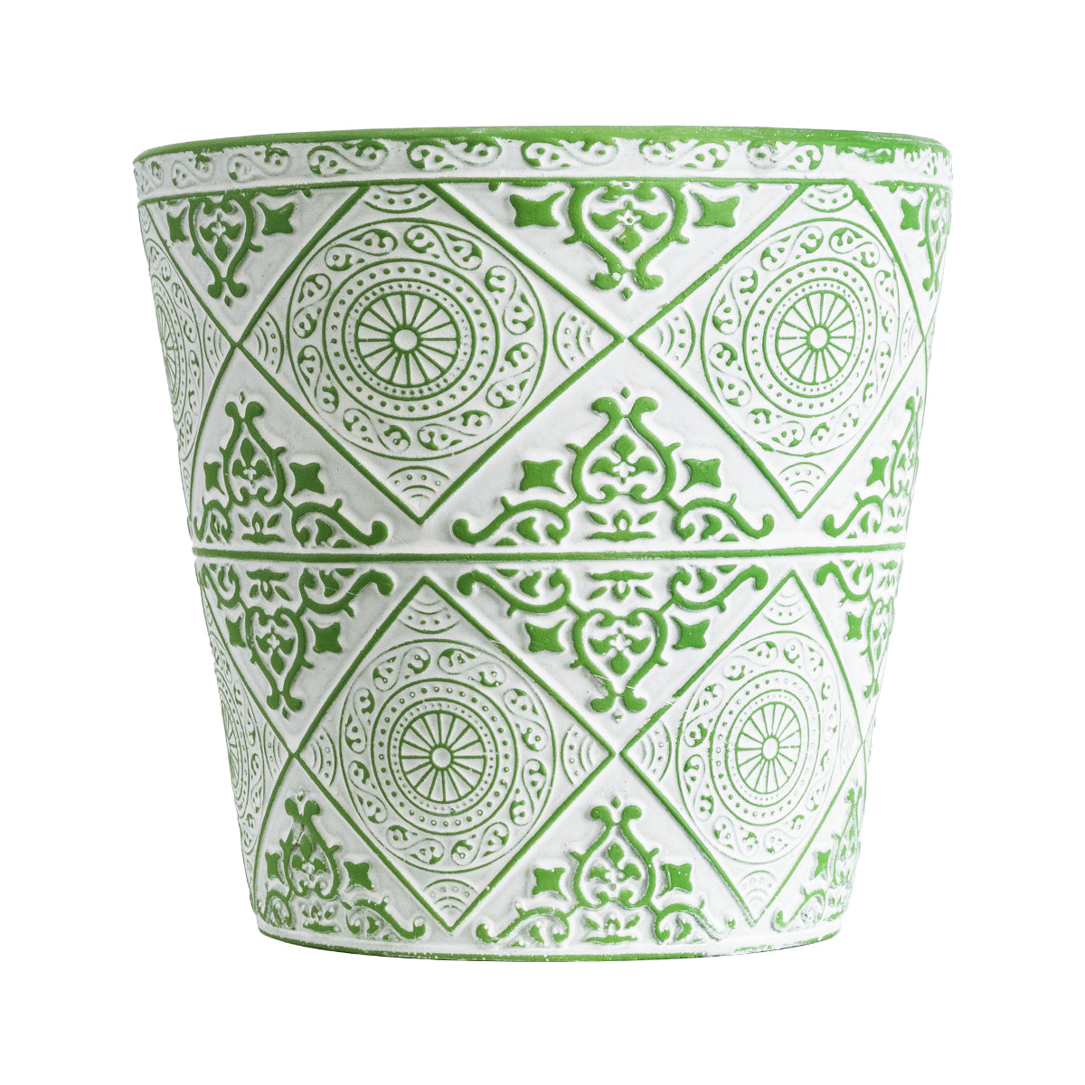 GloboStar® Artificial Garden ASWAN 20515 Διακοσμητικό Κεραμικό Κασπώ Γλάστρα - Flower Pot Λευκό με Πράσινο Φ14 x Υ13cm - ledmania.gr