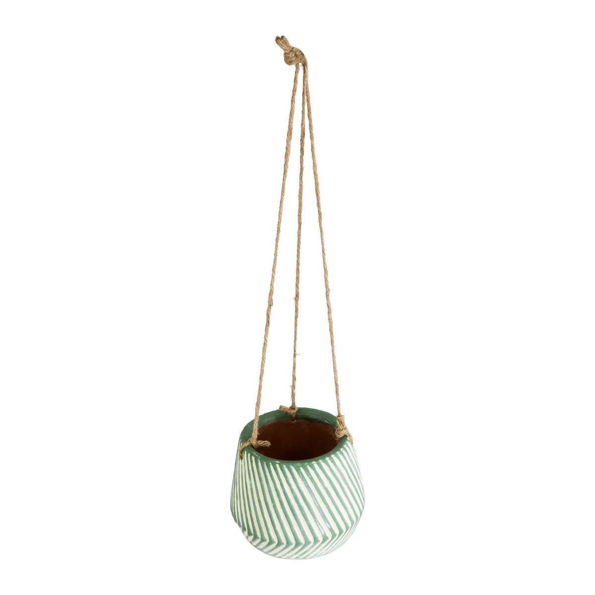 GloboStar® Artificial Garden BUBASTIS 20527 Κρεμαστό Διακοσμητικό Κεραμικό Κασπώ Γλάστρα - Flower Pot Λευκό με Πράσινο Φ13 x Υ10.5cm - ledmania.gr